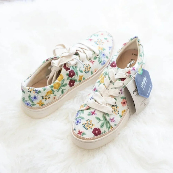 NWT Tom's Alex Sneakers Women's Sz 6.5 Floral Organic Cotton Ortholite Foam - Picture 2 of 10